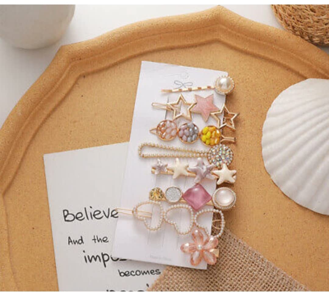DOLLIT 8-Pack Geometric Hollow Metal Hair Clips for Women & Girls - Korean Style Barrettes with Pearl Accents | Perfect for School, Work, Parties & Everyday Hairstyling