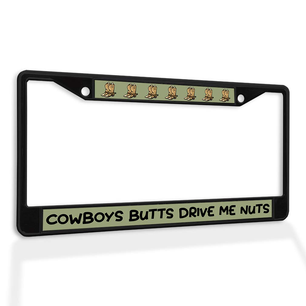 Metal Insert License Plate Frame - Cowboys Butts Drive Me Nuts - Weatherproof Car Accessory - Black 2 Hole Solid Insert for Trucks & SUVs - Perfect for Cowboys Fans & Outdoor Enthusiasts
