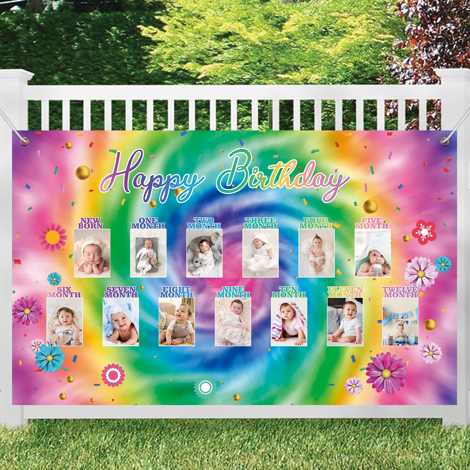 Custom Tie Dye Birthday Backdrop for Girls - 60s 70s Hippie Theme Baby Shower Decor with Personalized Photo Art | Retro Party Photo Booth Prop for Birthday Celebrations, Baby Showers & Themed Events