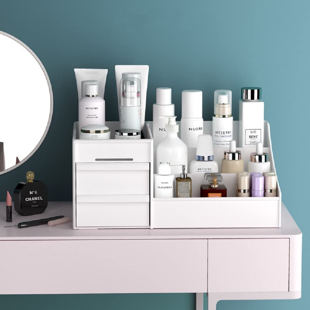 RIIPOO 3-Tier Makeup Organizer with Drawers - Countertop Cosmetic Storage for Bathroom, Bedroom & Vanity | Holds Skincare, Brushes, Eyeshadow, Lipstick & Nail Polish | Perfect for Daily Beauty Routine & Travel Organization