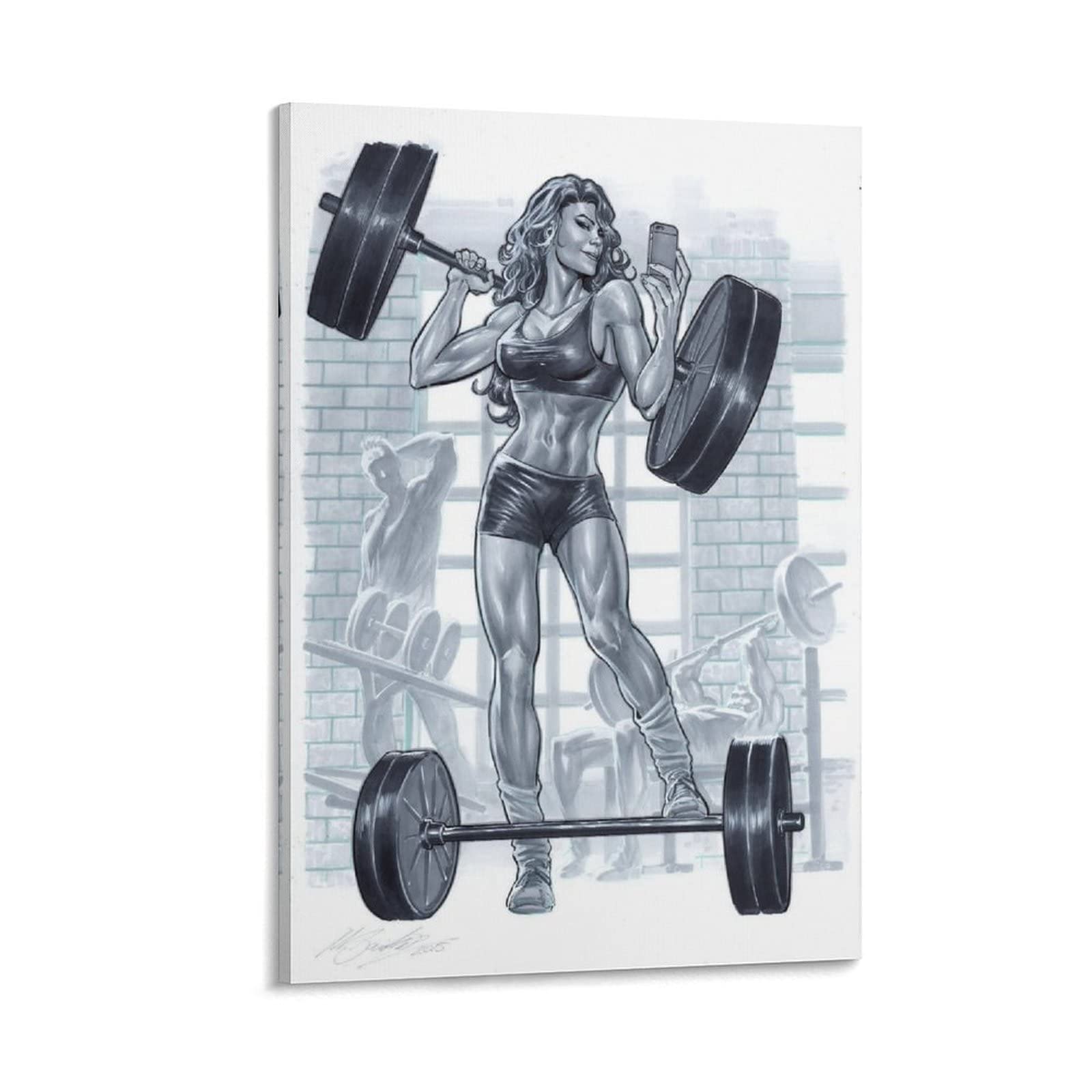 Female Athlete Lifting Dumbbell Gym Fitness Motivational Canvas Wall Art Poster - 24x36 Inch (60x90cm) - Perfect for Home Gym, Bedroom & Living Room Decor - Inspirational Workout Art for Fitness Enthusiasts