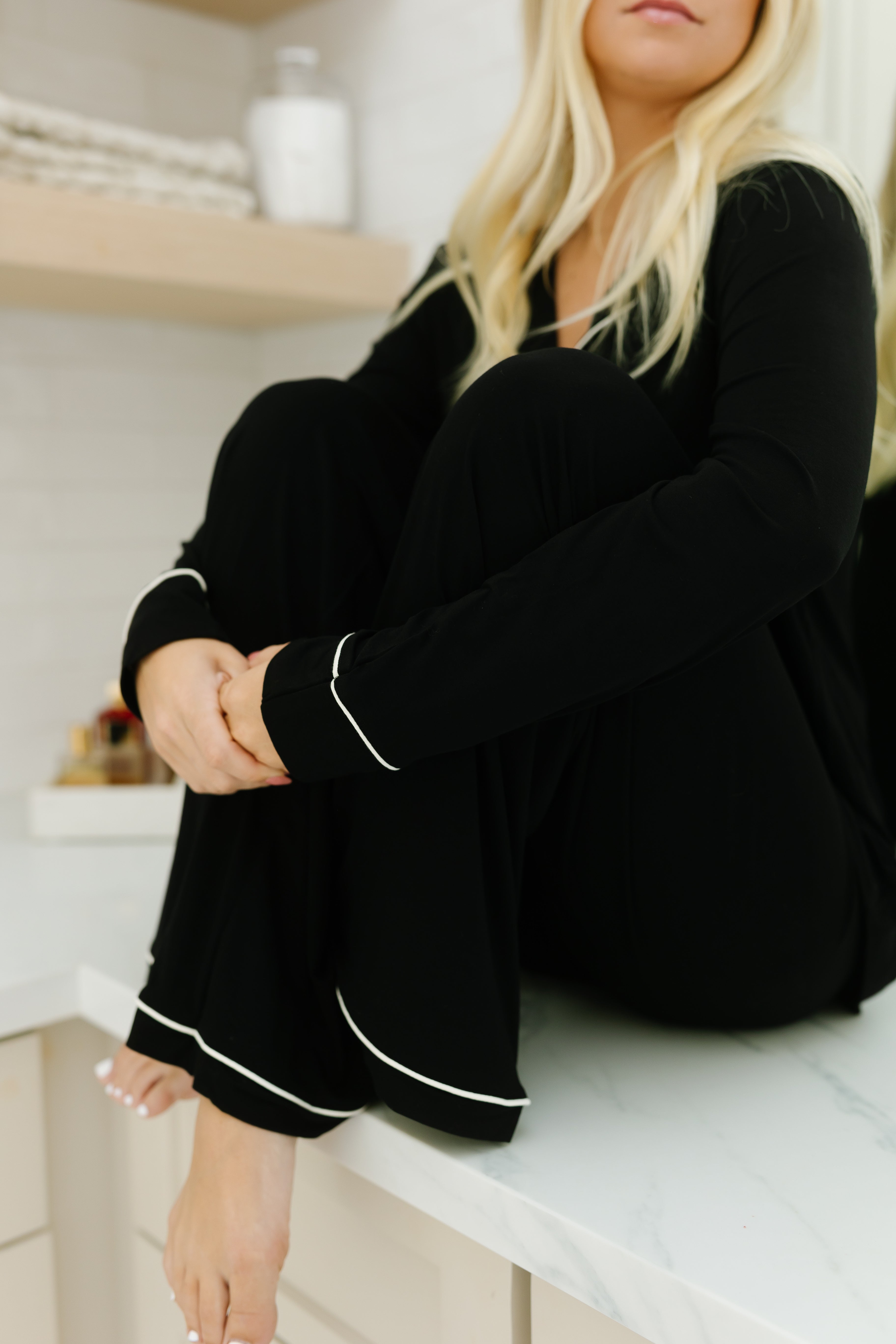 Elegant Black Tie Pajama Set for Women - Long Sleeve Sleepwear - Perfect for Valentine's Day, Anniversary Gifts & Cozy Nights