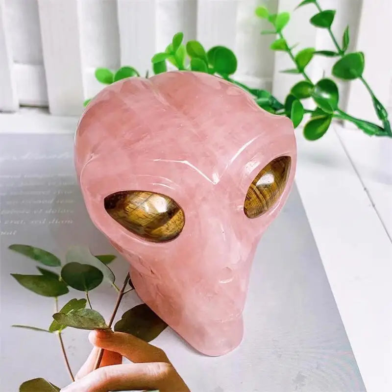 8cm Natural Stone Carved Alien Skull Statue - Healing Crystal Decor, Gemstone Collection (1pc) for Home Office, Meditation Space & Unique Gift