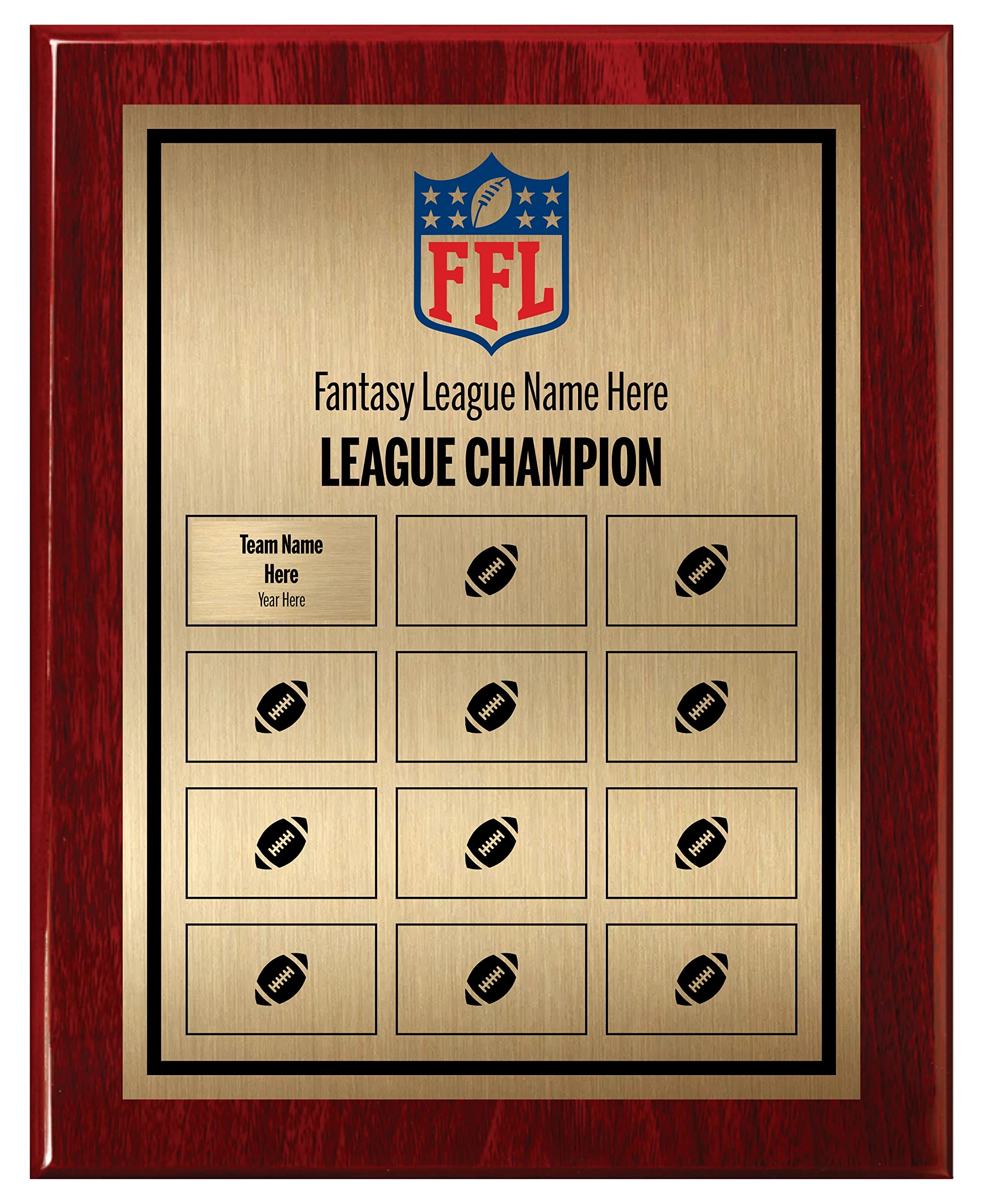 Custom Fantasy Football Trophy Plaque with Personalized Plates - Perpetual League Award for FFL Winners - Engraved Name & Team Options - Perfect for Championship Celebrations & Sports Memorabilia Displays