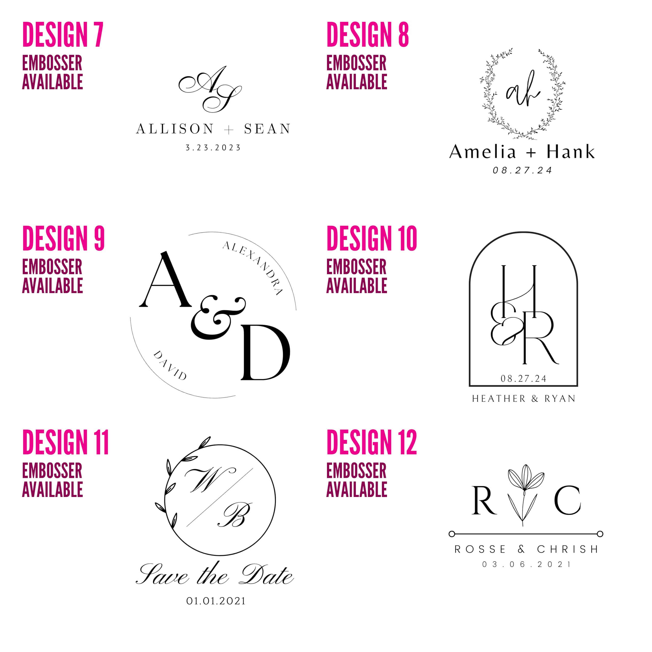 Personalized Wedding Monogram Stamp & Embosser - 30 Custom Designs for Save The Date Cards, Invitations & Stationery (Wood Handle) - Perfect for DIY Wedding Stationery, Bridal Shower Invites & Thank You Cards