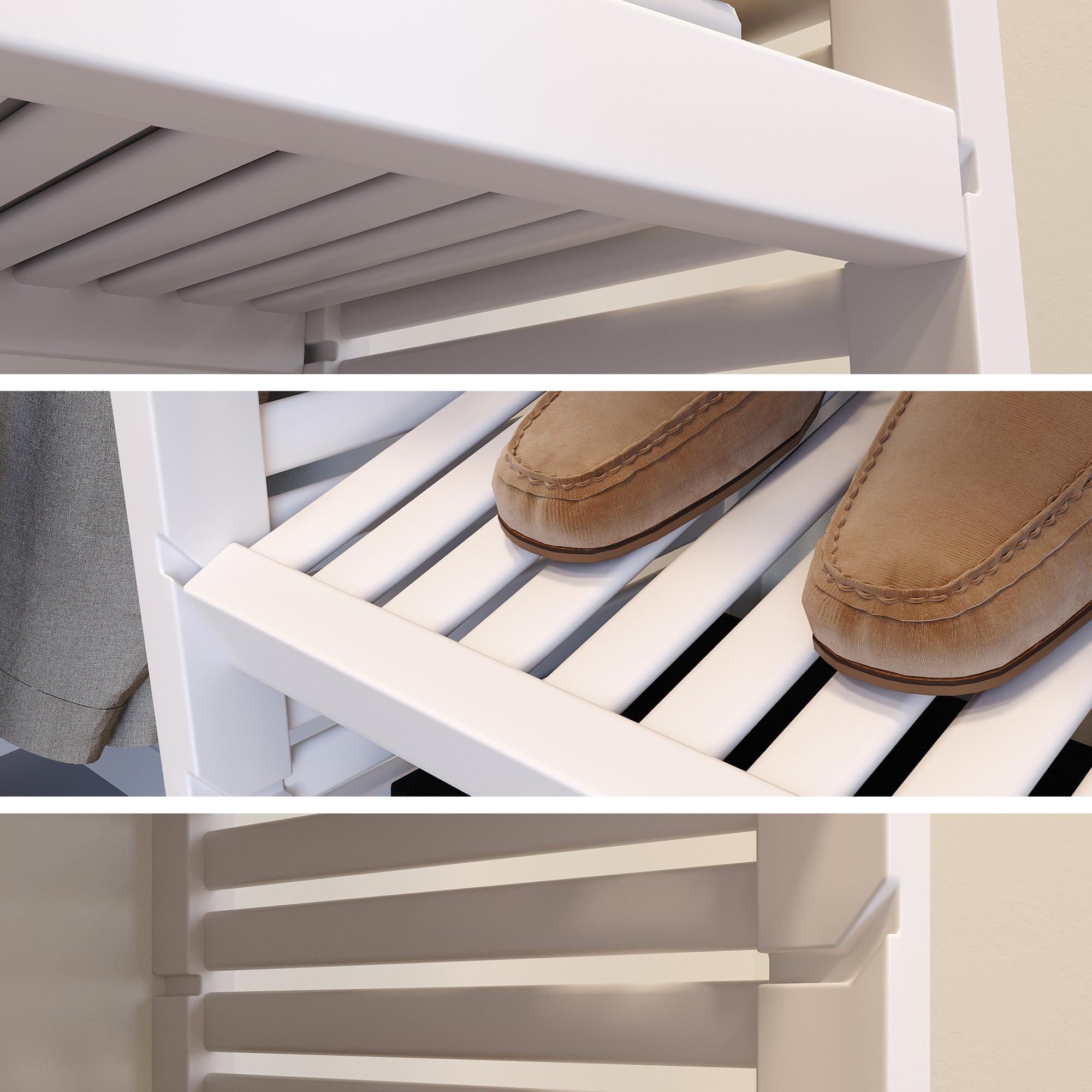 Wooden Closet Organizer System with Adjustable Shelves & Hanging Rods - Space Saving Wall Mounted Storage for Walk-in Closets - White Finish - Perfect for Bedroom, Dorm, Apartment Organization