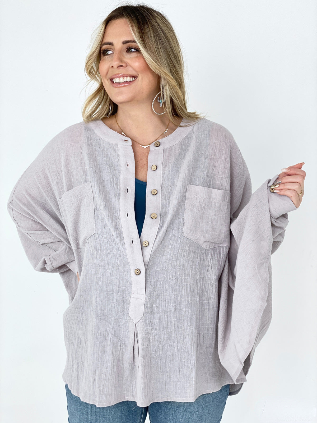 Stylish Oversized Cotton Linen Top for Women - Comfortable Textured Blouse for Casual Wear, Work & Travel