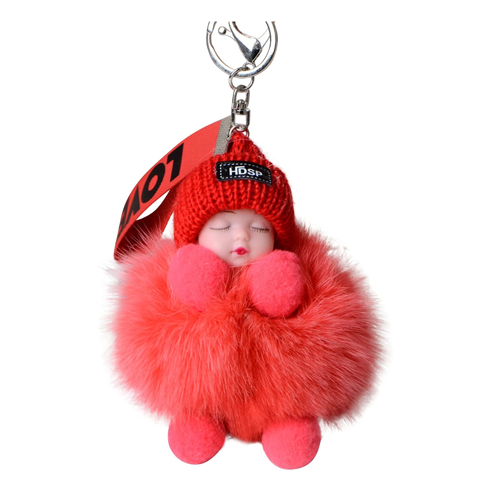 Soft Pompon Sleeping Car Baby Keychains - Furry Pendants for Handbags, Strollers, and Diaper Bags - Perfect for Baby Shower Gifts and Nursery Decor