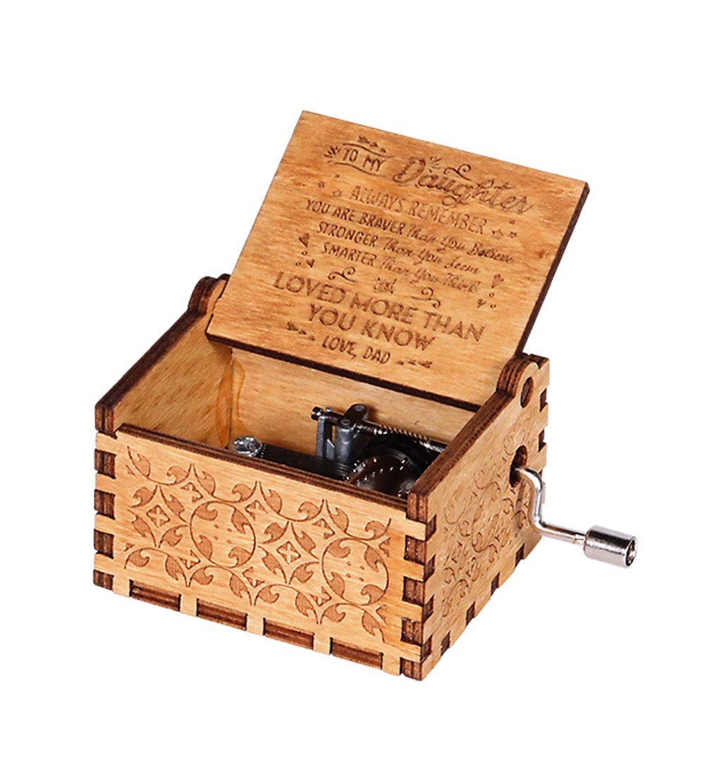 Vintage Hand-Cranked Wooden Music Box - Classic Antique Carved Music Box for Father's Day, Mother's Day or Daughter Gift - Perfect Birthday, Anniversary & Romantic Present for Loved Ones - Home Décor & Keepsake Treasure
