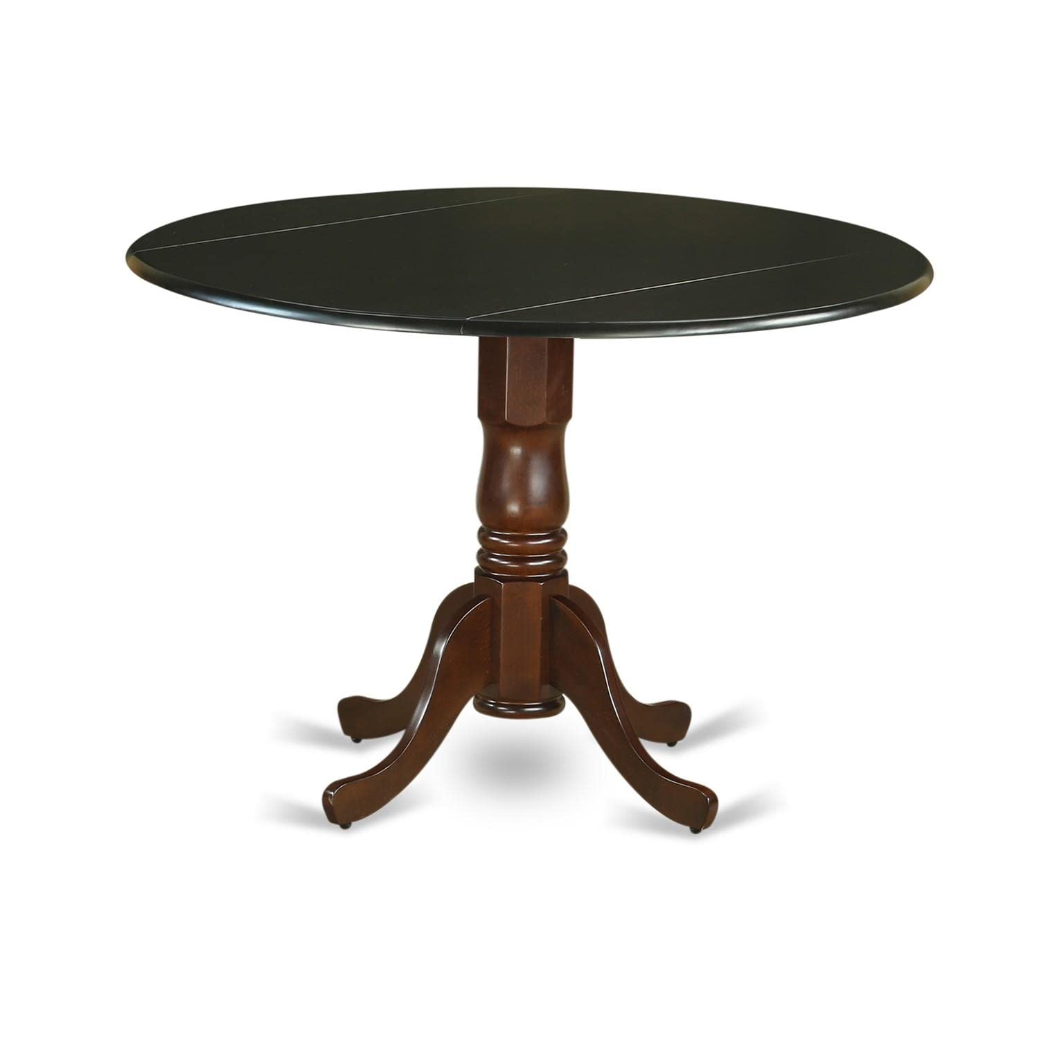 East West Furniture DLT-BMA-TP Dublin 42 Inch Round Kitchen Dining Table with Drop Leaf & Pedestal Base - Black & Mahogany Finish - Perfect for Small Spaces, Breakfast Nooks & Cozy Family Meals