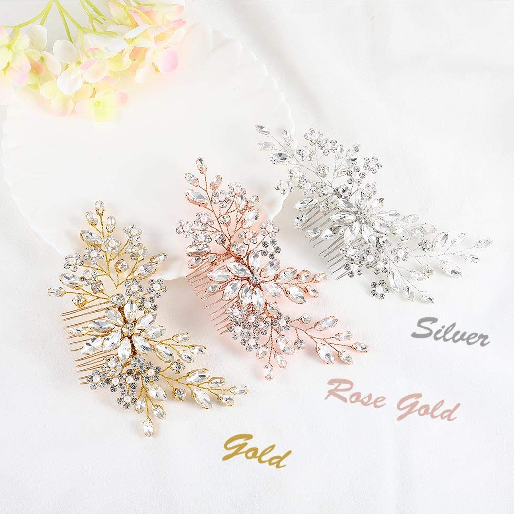 Elegant Rose Gold Crystal Bridal Hair Comb with Rhinestones - Wedding Hair Accessories for Brides & Women | Perfect for Weddings, Prom, and Special Occasions