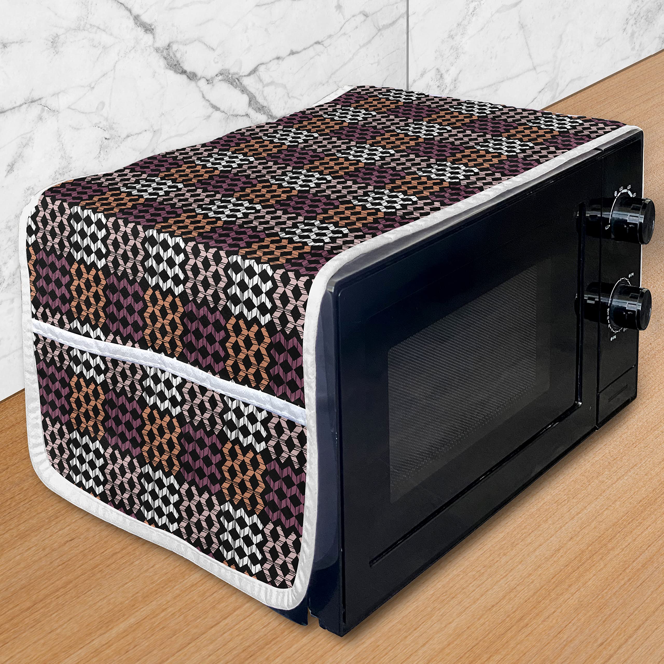 Ambesonne Modern Geometric Microwave Cover - Waterproof Kitchen Organizer with Pockets, 36