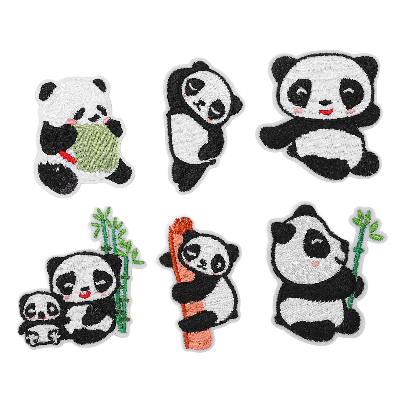 Pssopp 6Pcs Cute Panda Iron On Patches - Embroidery Sew On Appliques for DIY Crafts, Clothes, Bags, Shoes & Hats | Perfect for Kids' Jackets, Backpacks & Fashion Accessories (Various Styles)