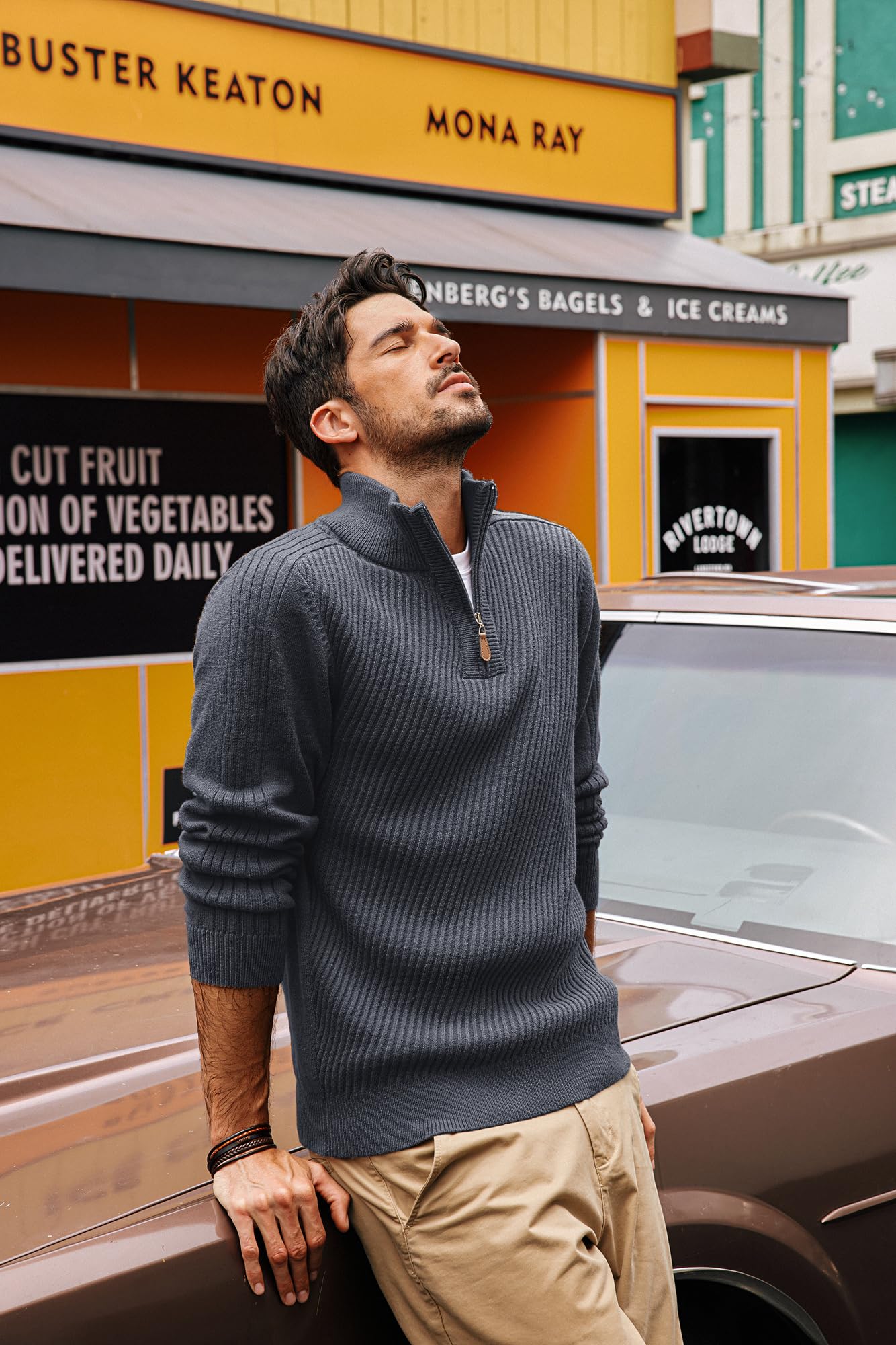 PJ PAUL JONES Men's Slim Fit Quarter Zip Pullover Sweater - Casual Knit Texture Long Sleeve Top for Work, Office & Outdoor Activities