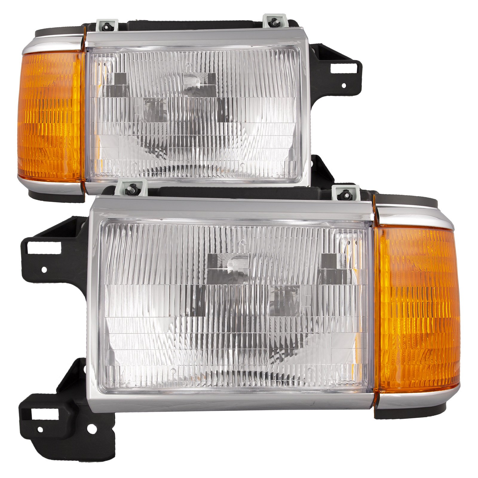 HEADLIGHTSDEPOT Chrome Housing Halogen Headlights Pair - Left & Right Compatible with Monaco Monarch 2000-2003 | Replacement Headlamps for Improved Night Driving Visibility