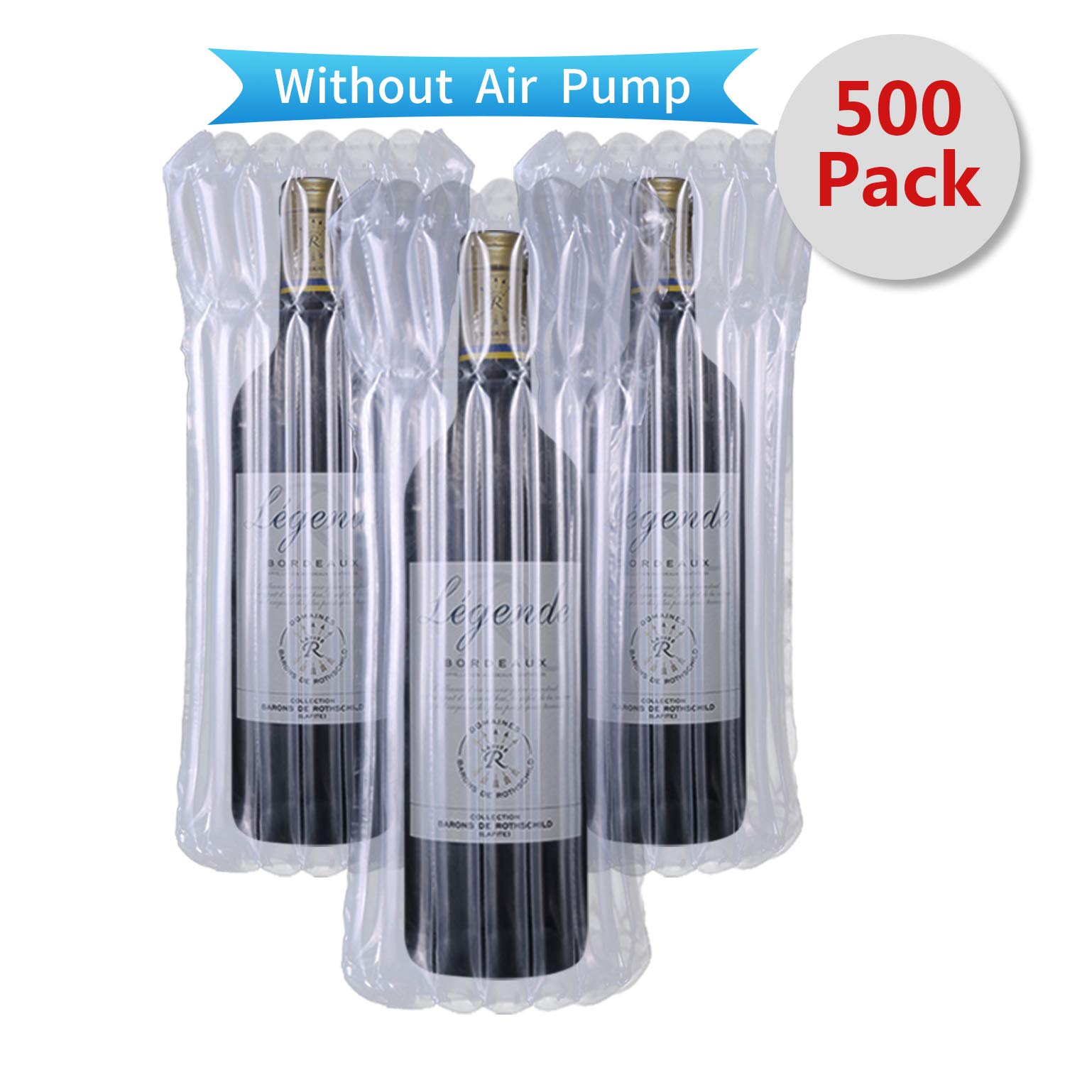 500 Pack Reusable Inflatable Wine Bottle Protectors - Bubble Cushion Wrap Sleeves for Airplane Travel & Luggage Transport | Air Filled Packaging Bags (Air Pump Not Included) | Perfect for Shipping, Moving & Gift Protection
