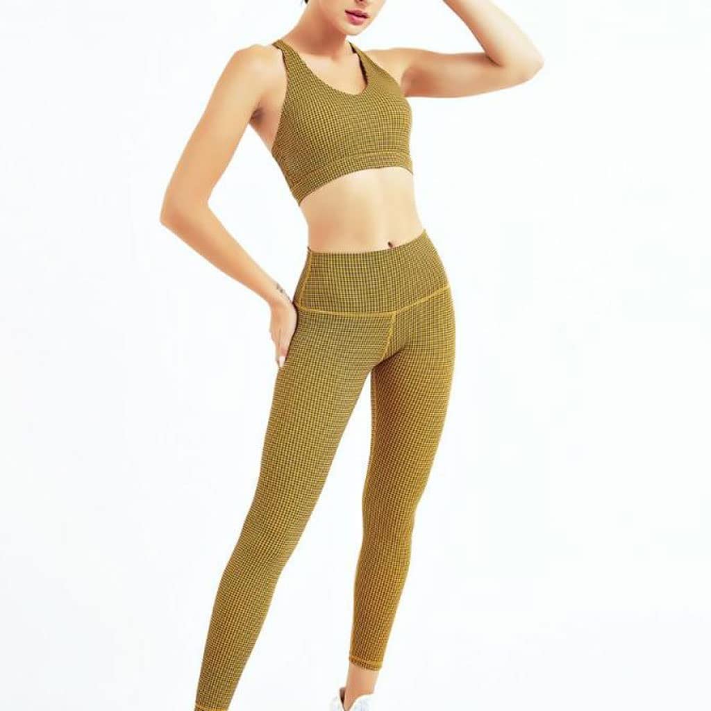 Women's Seamless Workout Set - High Waist Yoga Leggings & Sports Bra Gym Outfit for Women | Moisture-Wicking, Comfortable Fitness Clothes for Yoga, Running & Home Workouts (Yellow, Small)
