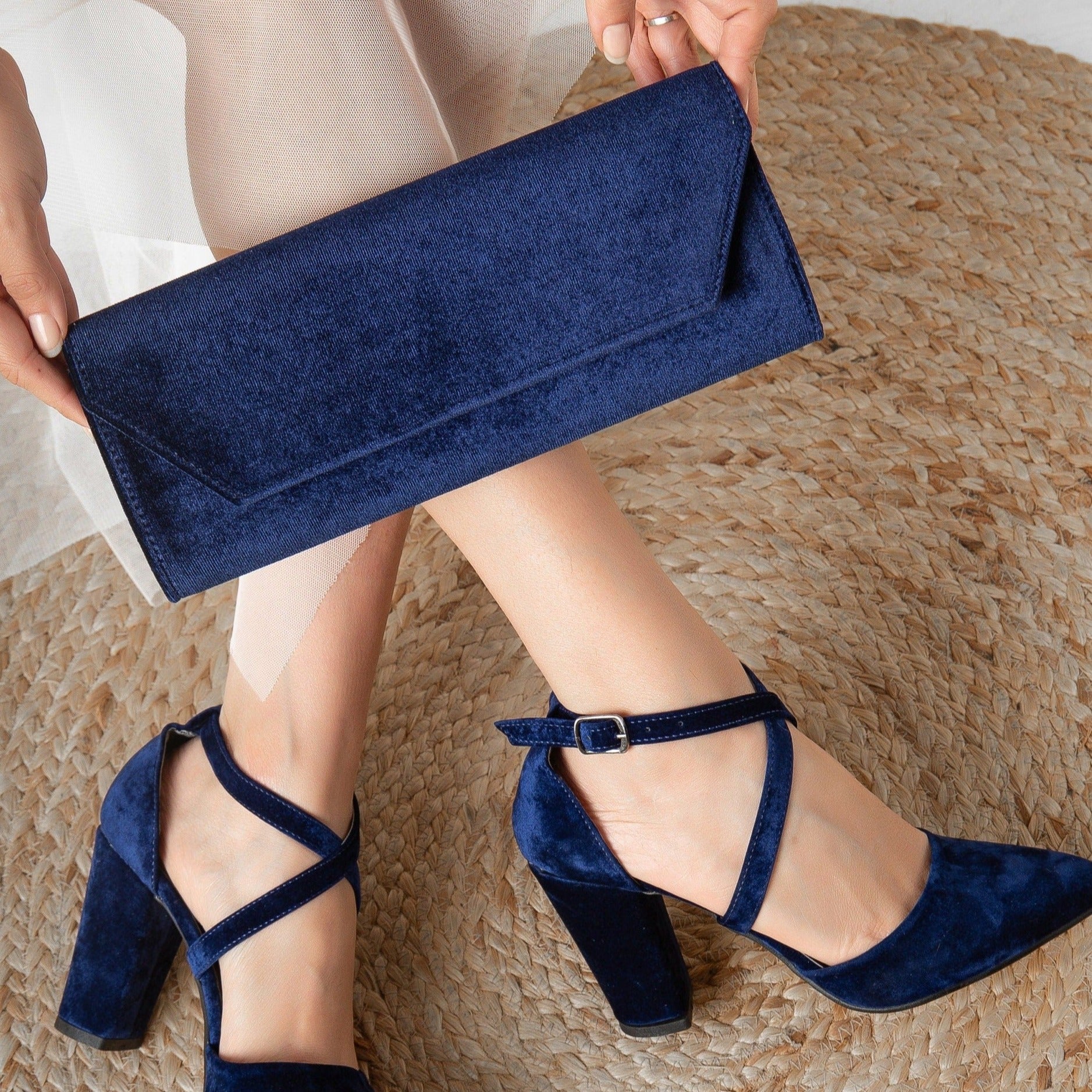 Scarlett Blue Velvet Clutch Bag for Women - Elegant Evening Purse for Parties, Weddings & Special Occasions