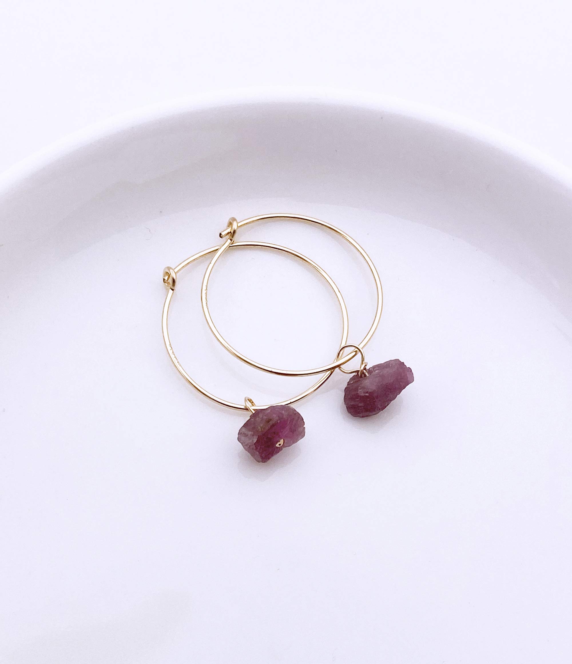 14K Gold Filled Pink Tourmaline Hoop Earrings - 20mm Boho Gemstone Earrings for Women, Dainty Raw Crystal Jewelry for Everyday Wear & Special Occasions