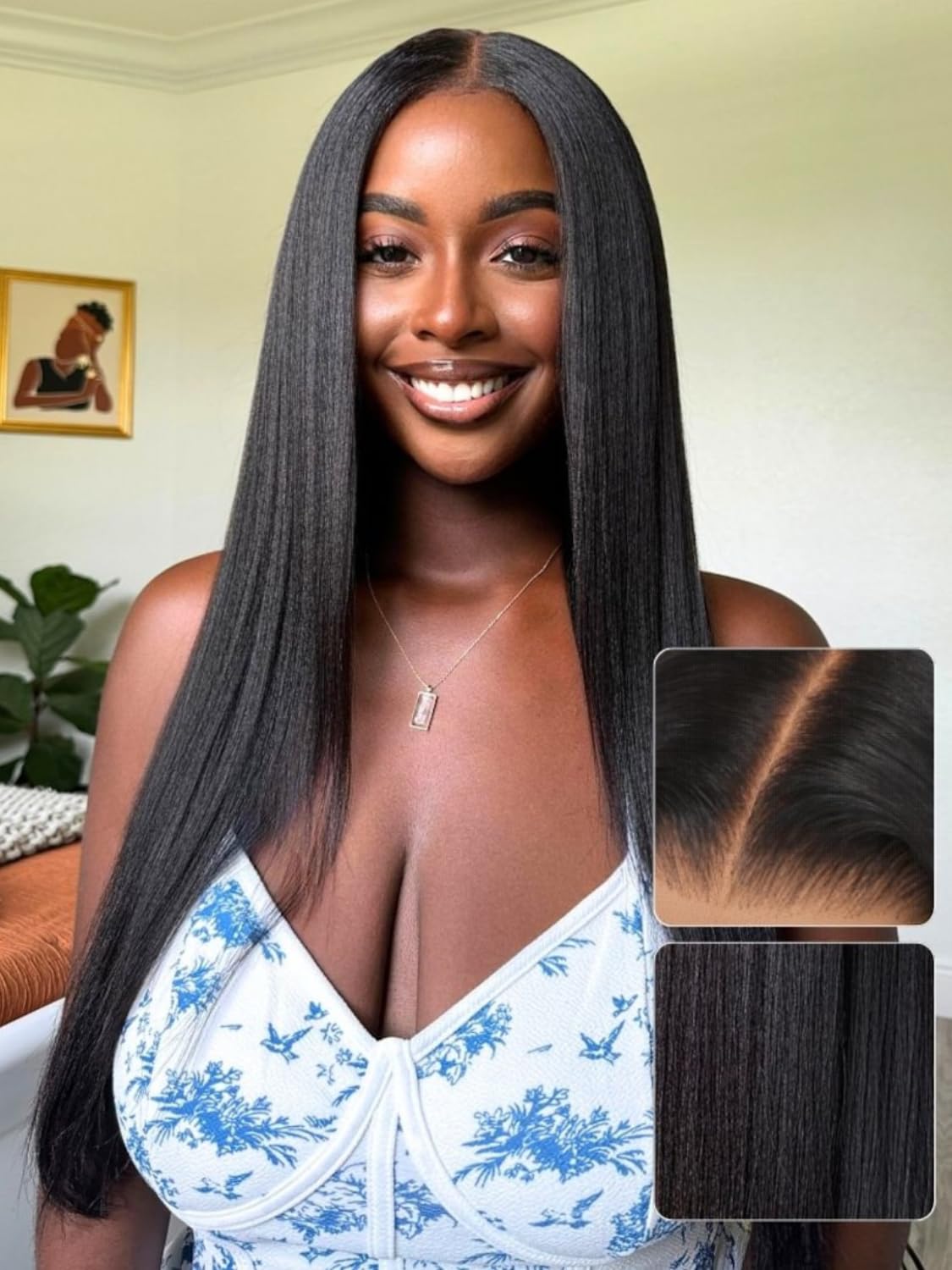 Nadula Yaki Straight Glueless 5x5 Thin HD Lace Closure Human Hair Wig - 18inch 180% Density, Pre Cut/Plucked/Bleached, Matches All Skin Tones | Perfect for Daily Wear, Special Occasions & Protective Styling