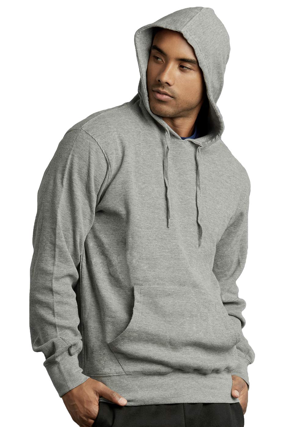 Men's Waffle Knit Cotton Pullover Hoodie - Lightweight Long Sleeve Sweatshirt (Small, Heather Grey) for Casual Wear, Lounge & Outdoor Activities
