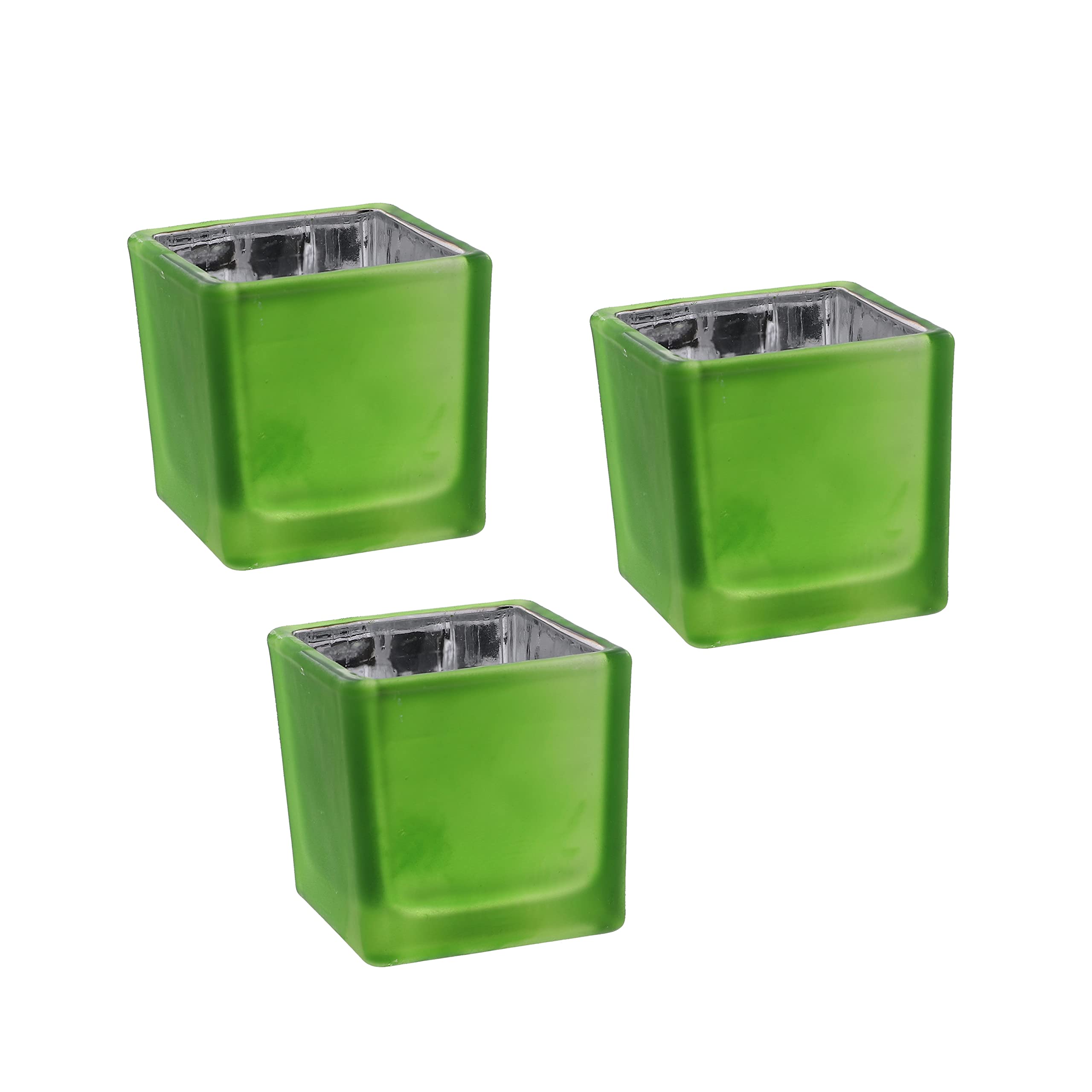 Elegant Green Square Tealight Candle Holder Set of 3 - Perfect for Home Decor, Wedding Centerpieces & Romantic Ambiance
