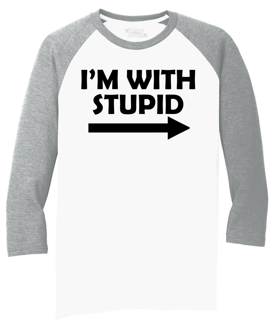 Funny 'I'm with Stupid' Sarcastic T-Shirt for Men - Soft Tri-Blend 3/4 Sleeve Tee - Perfect for Parties, Gag Gifts & Casual Wear