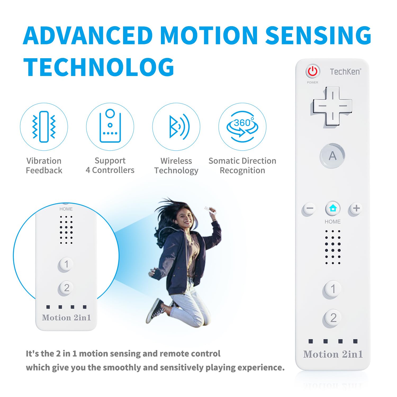2 Sets TechKen Wii Remote Controller with Motion Plus & Nunchuck - Wireless Game Controller Replacement for Nintendo Wii (White) - Perfect for Family Gaming & Party Entertainment