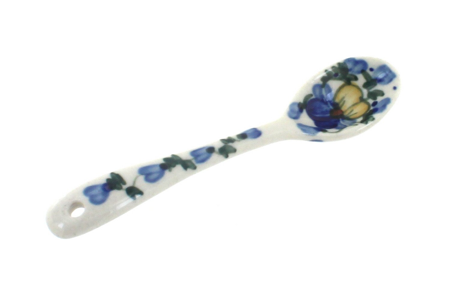Handmade Blue Rose Polish Pottery Pansies Sugar Spoon - Vintage Floral Tea Spoon for Coffee, Desserts & Sugar Bowls - Perfect for Afternoon Tea & Gift Giving
