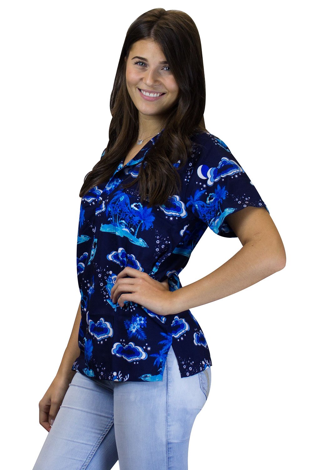 KING KAMEHA Hawaiian Shirt - Funky Tropical Aloha Shirt in Monoblue Blue, Size L - Perfect for Luau Parties, Beach Vacations & Summer Festivals