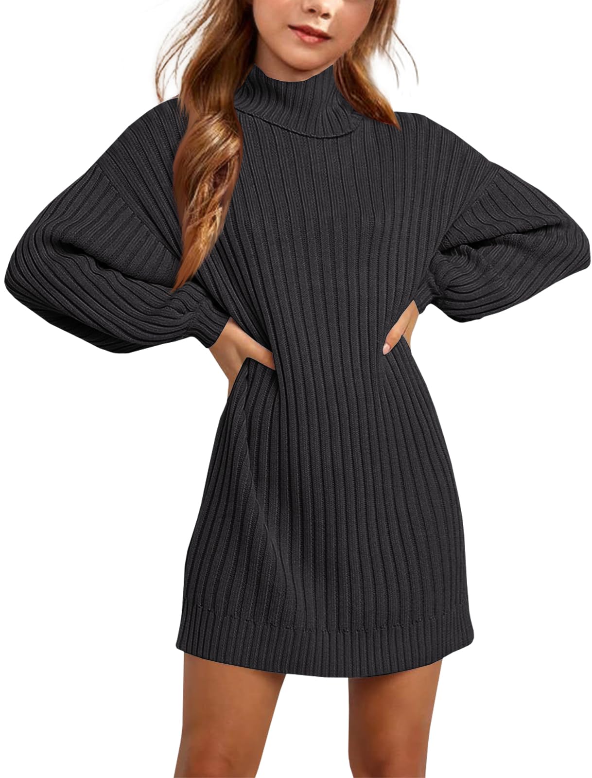 Oversized Turtleneck Sweater Dress for Girls - Batwing Sleeve Winter Casual Kids Dress | Perfect for School, Playdates & Holiday Outfits
