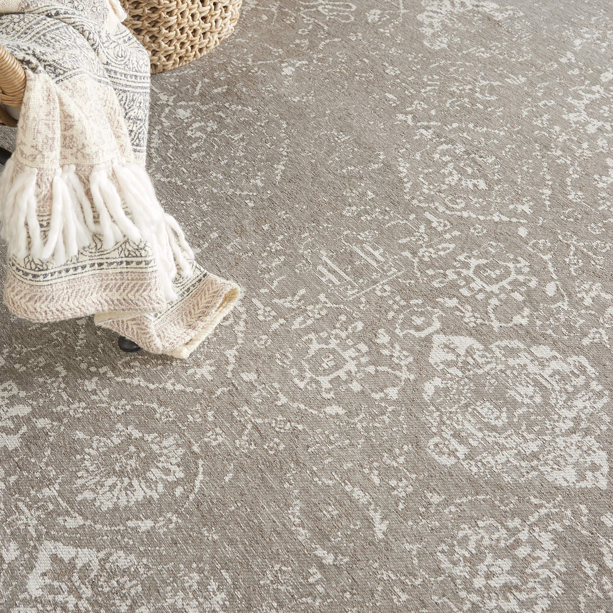 Nourison Damask Farmhouse Light Grey 6' x 9' Area Rug - Easy to Clean, Non-Shedding, Stain Resistant - Perfect for Bedroom, Living Room, Dining Room & Kitchen Decor (6x9) - Cozy Home Accent for Family Gatherings & Daily Comfort