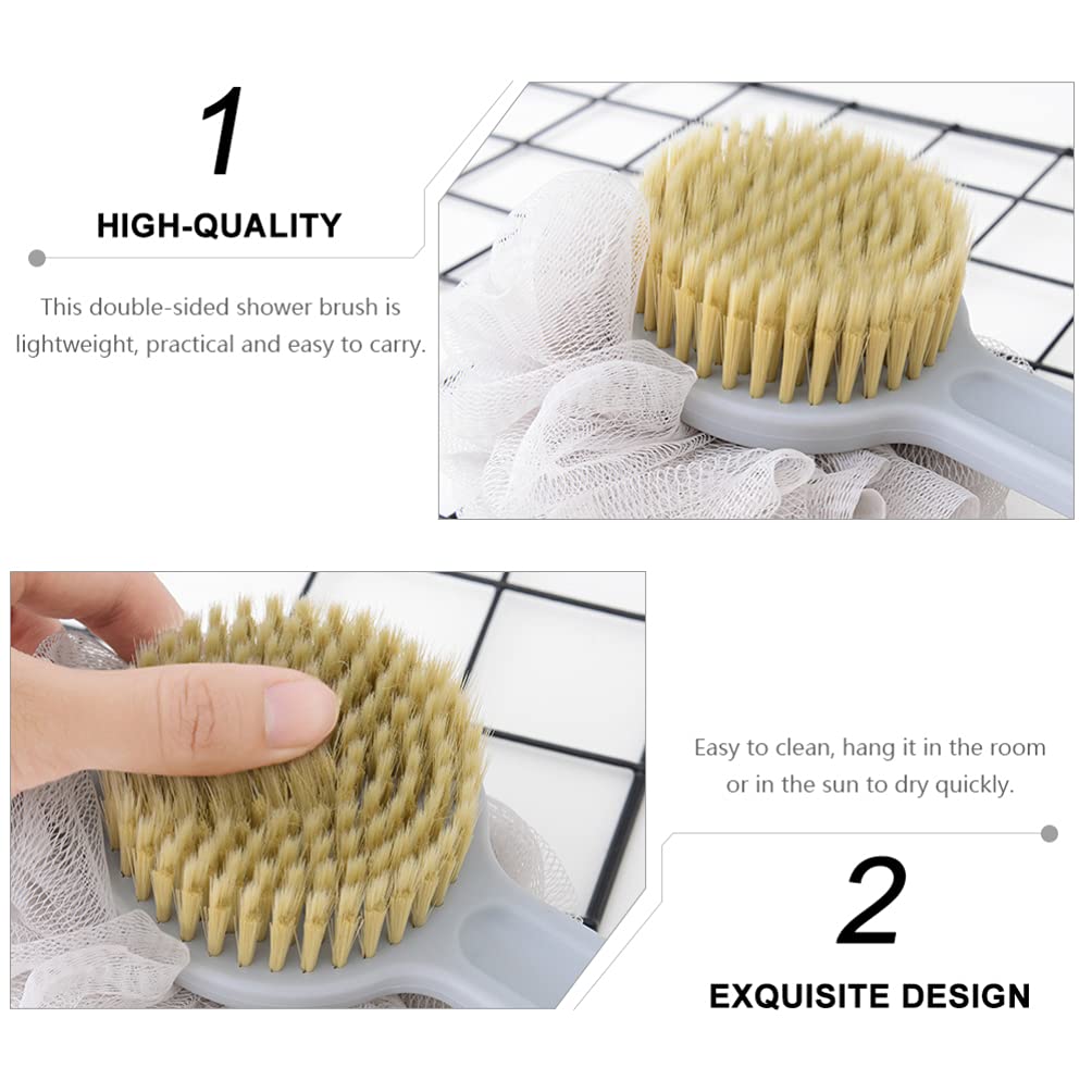 Double Sided Bath Brush with Long Handle - Exfoliating Back Scrubber for Shower, Body Wash & Massage - PBT Loofah Sponge for Men & Women - Perfect for Deep Cleaning & Relaxing in Bath or Shower