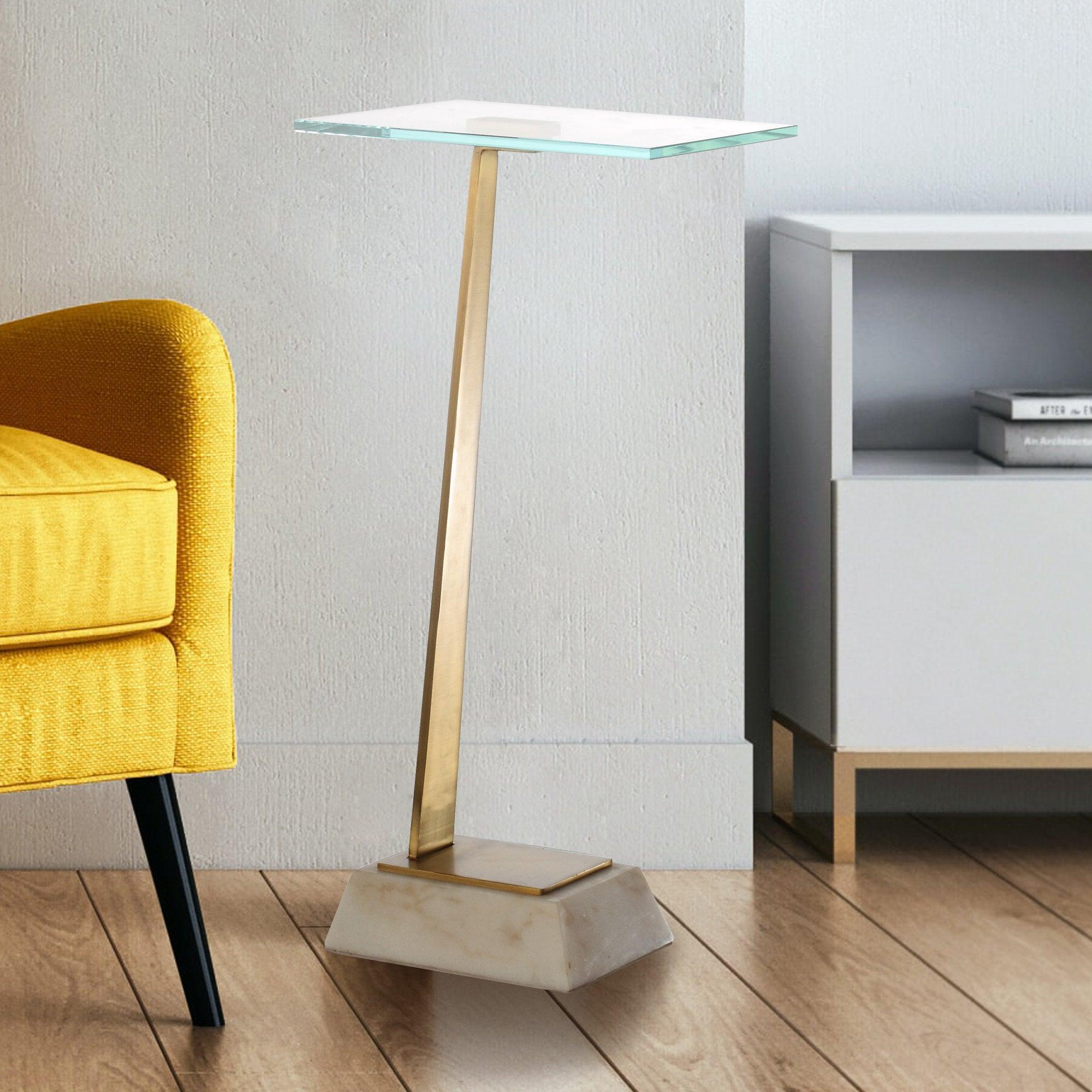 Golden Square Side Table with Marble Base - Modern End Table for Living Room, Bedroom & Office - Stylish Accent Table for Home Decor
