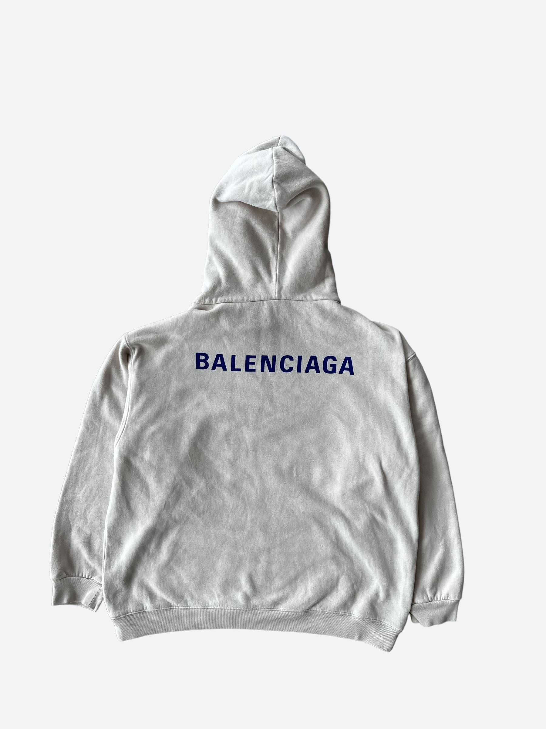 Balenciaga White & Blue Logo Hoodie for Men & Women | Streetwear Fashion, Casual Wear, Comfortable Pullover | Perfect for Gym, Travel & Everyday Outfits