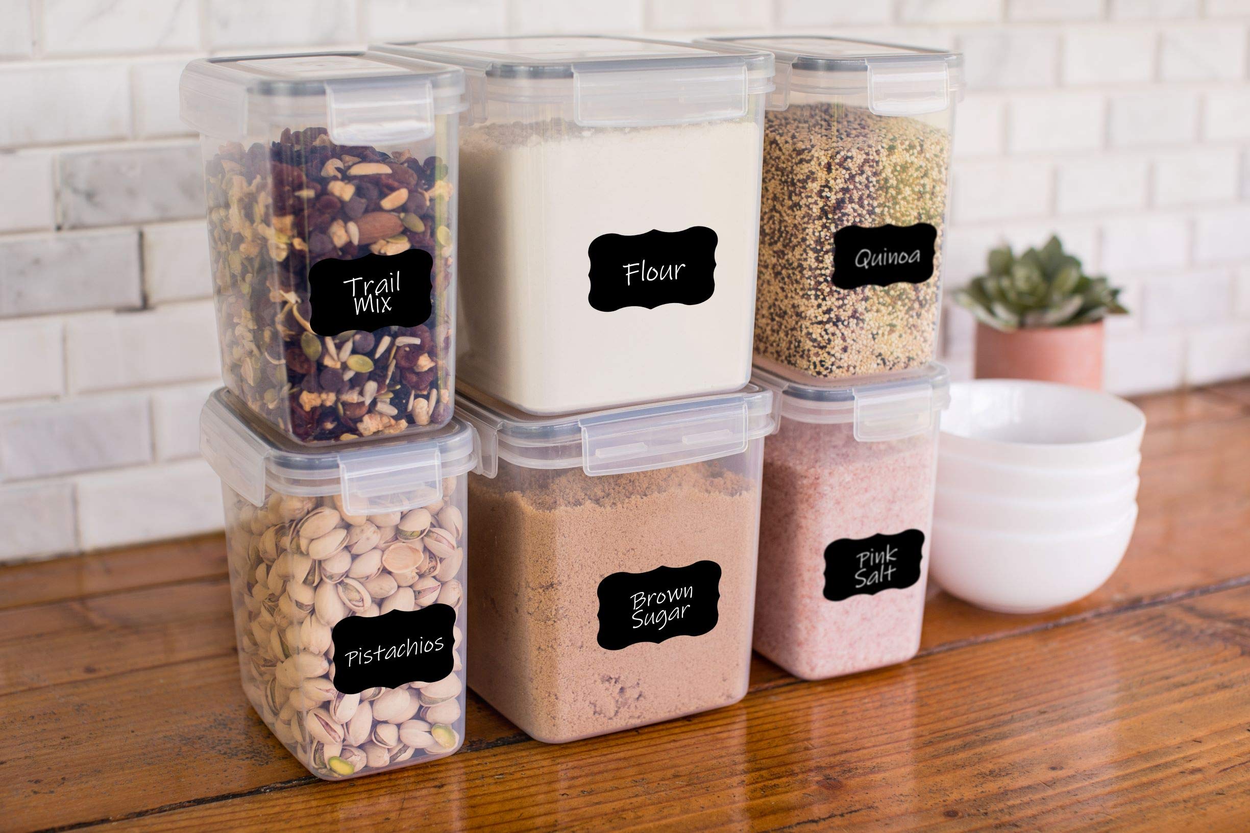 Simple Gourmet Airtight Food Storage Containers Set of 6 - BPA-Free Flour & Sugar Canisters for Kitchen Pantry Organization - Includes Marker & Labels - Perfect for Baking, Meal Prep & Bulk Food Storage