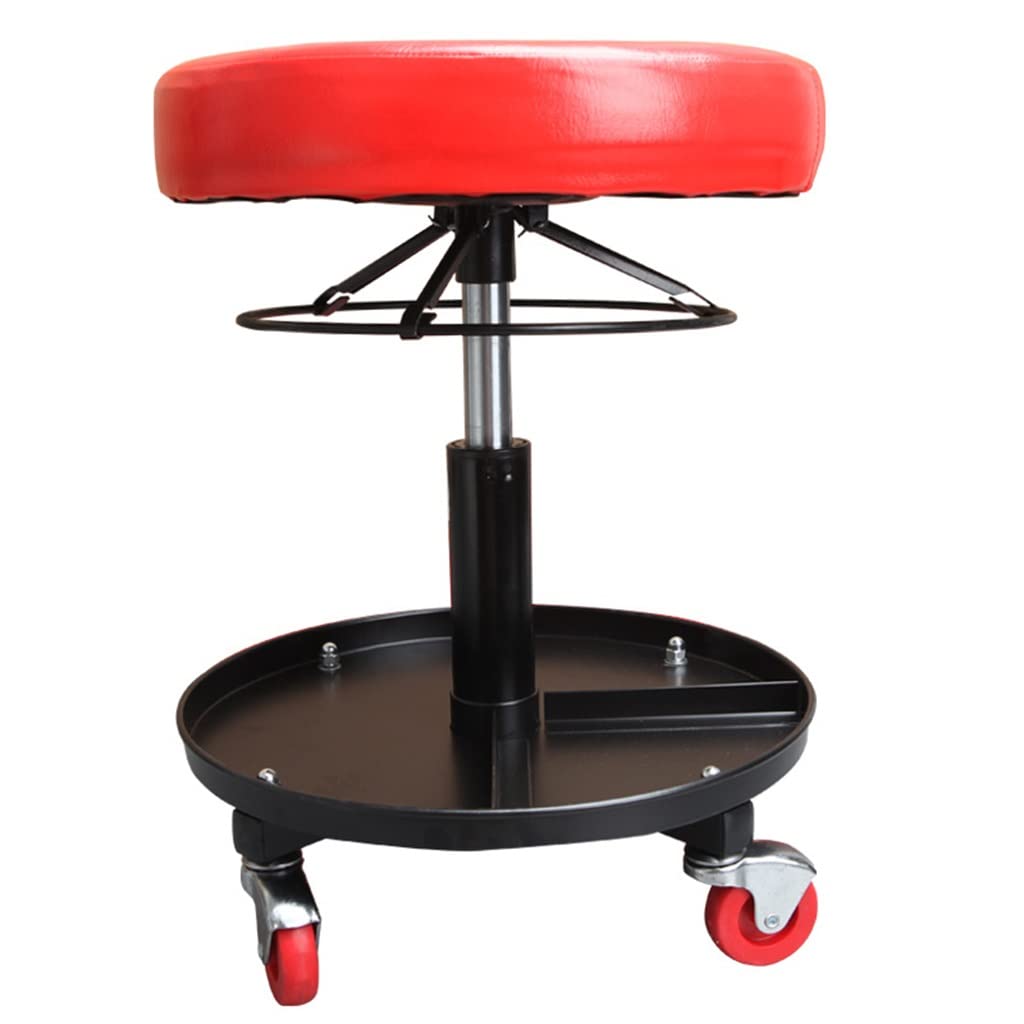 Adjustable Height Pneumatic Mobile Rolling Garage Stool with Equipment Tray & 5 Casters (54cm-42cm) - Perfect Mechanic Roller Seat for Auto Repair, Workshop & DIY Projects