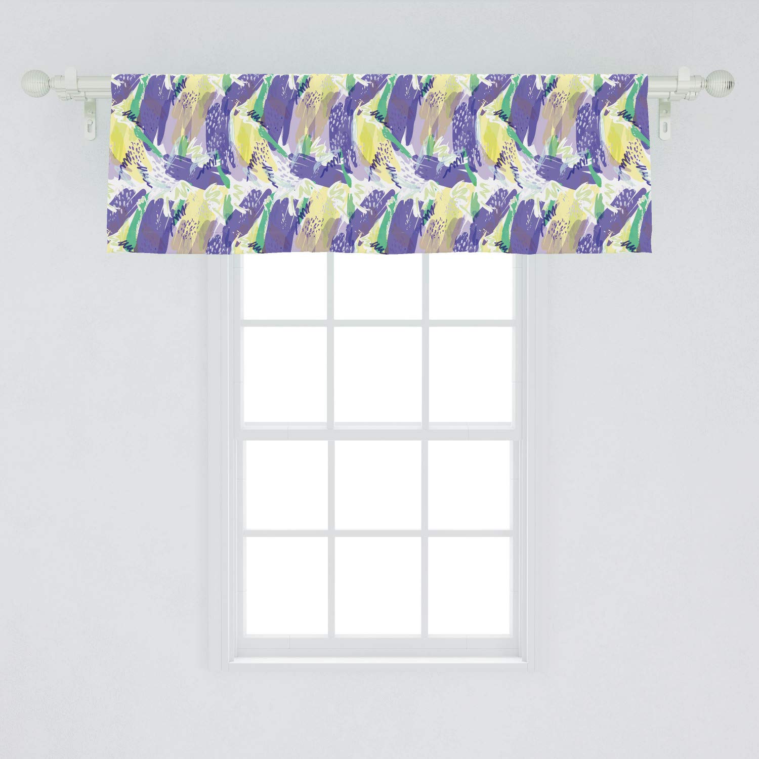 Ambesonne Abstract Window Valance - Modern Brushstroke Pastel Curtain Valance with Rod Pocket, 54x18 Inches, Blue Violet & Pale Green - Perfect for Kitchen, Bedroom, Living Room & Office Decor