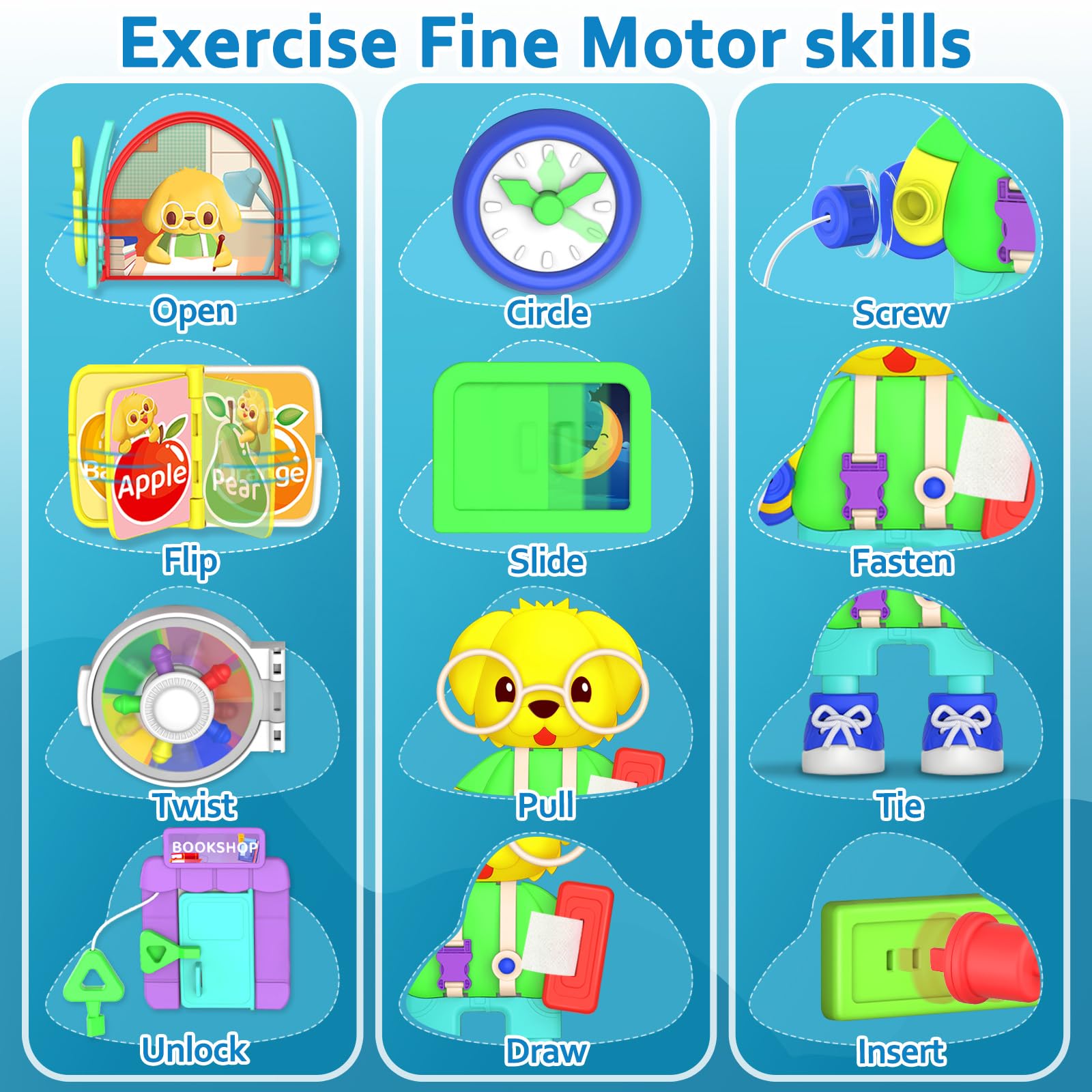 Montessori Busy Board for Toddlers 1-3 Years - Musical Educational Toy for Boys & Girls 12-18 Months - Fine Motor Skills Development Activity Board - Perfect Birthday Gift for 1+ Year Olds - Ideal for Home Learning & Travel Playtime