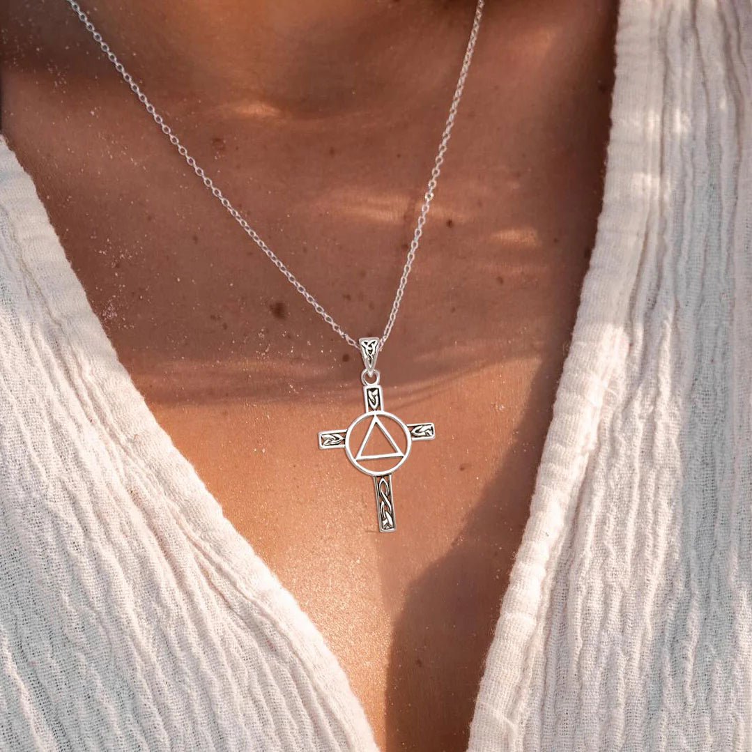 Celtic Knotwork Sterling Silver AA Recovery Pendant with Chain - Spiritual Jewelry for Sobriety & 12-Step Programs - Perfect for Gifts, Meetings and Daily Inspiration