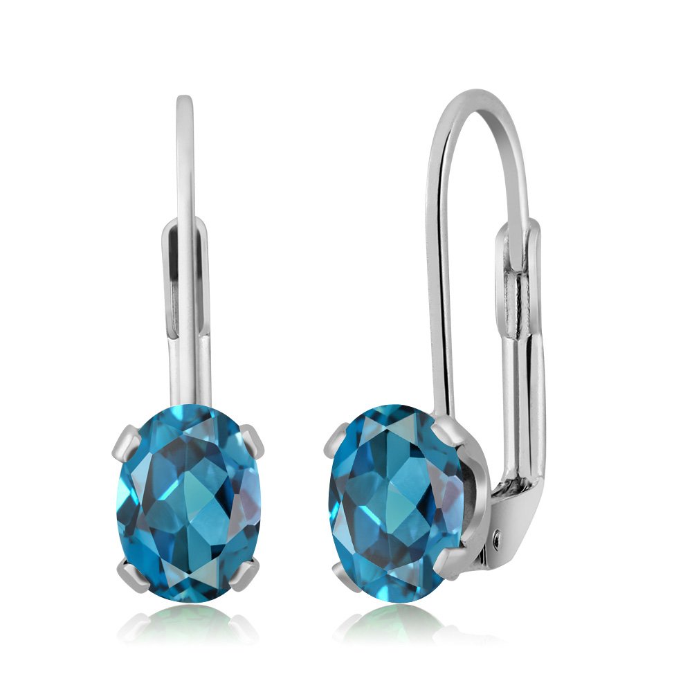 Gem Stone King 925 Sterling Silver London Blue Topaz Earrings for Women - 1.80 Cttw Oval Cut 7x5mm December Birthstone Jewelry - Perfect for Birthday Gifts, Anniversary & Special Occasions