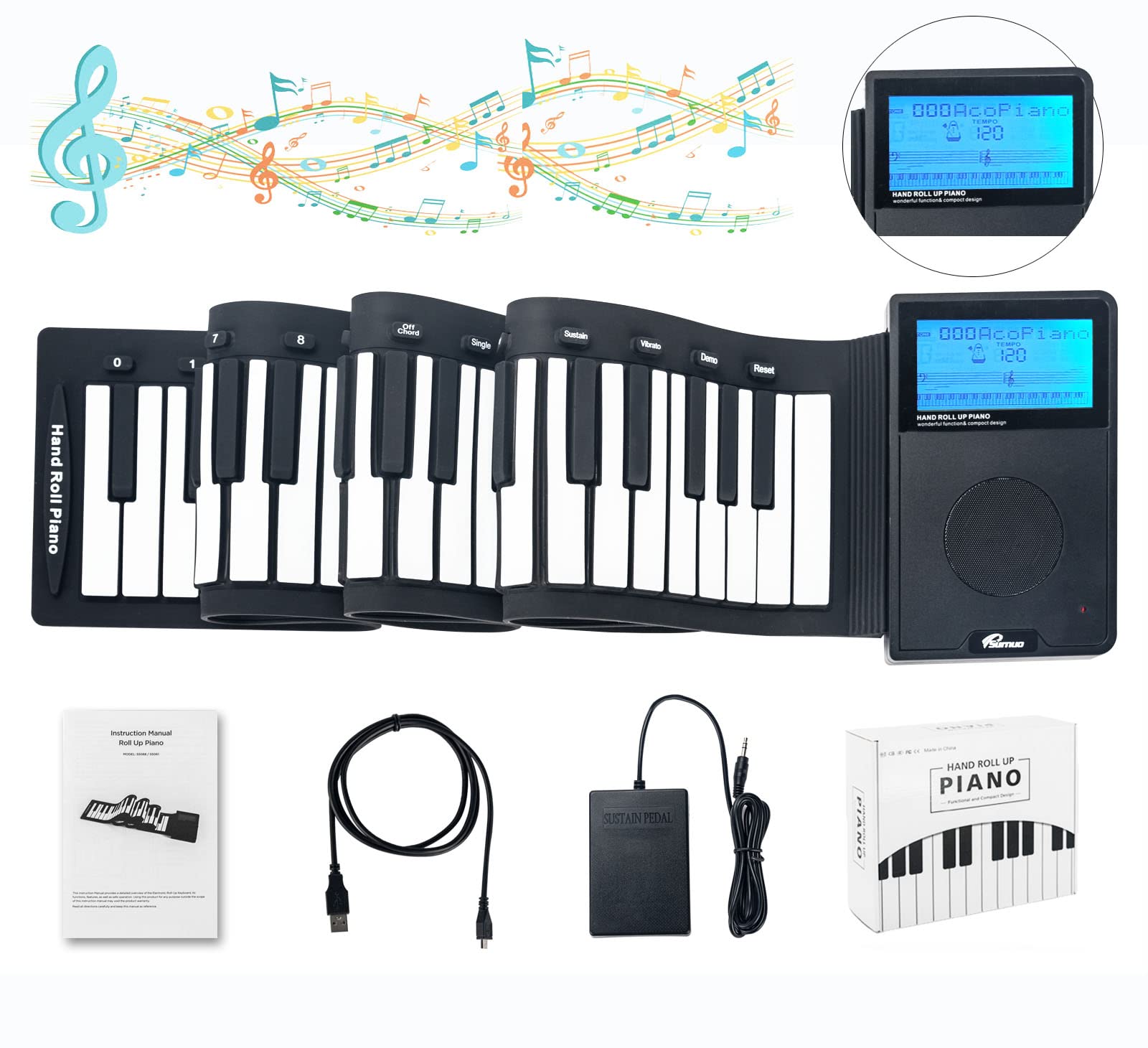 Portable Roll Up 88-Key Digital Piano Keyboard with LCD Display | Rechargeable 2000mAh Battery | Electric Hand Roll Piano for Beginners & Professionals | Perfect Christmas Gift for Music Lovers | Great for Home Practice, Travel & Live Performances