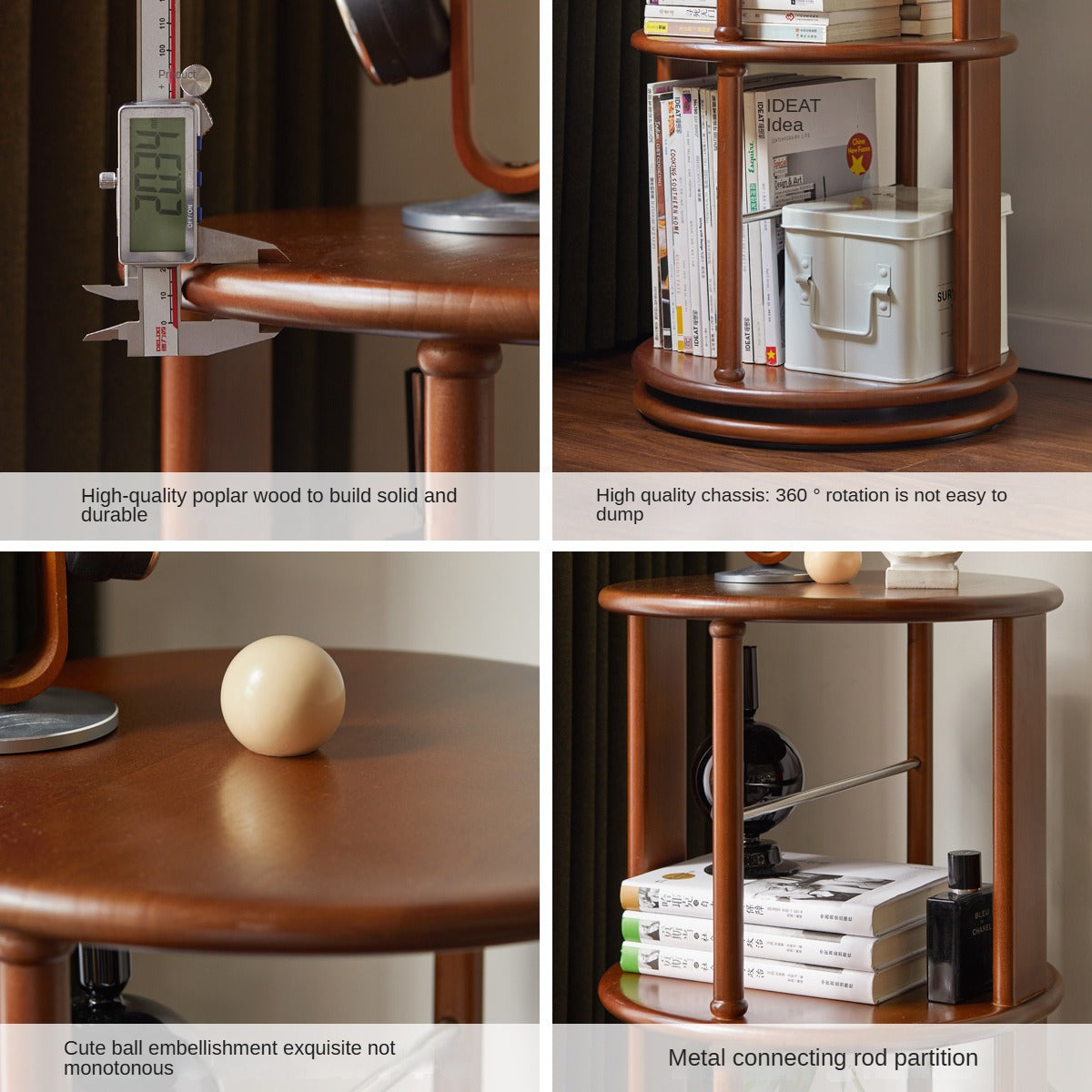 Solid Poplar Wood Rotating Bookshelf - 360° Swivel Floor Bookcase for Living Room, Office & Bedroom Storage & Organization