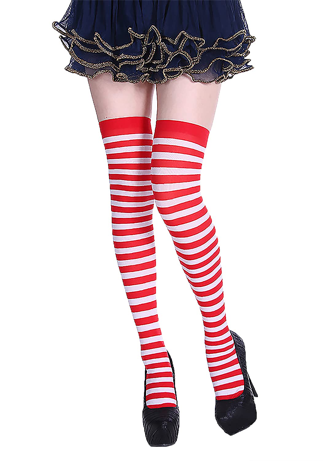 Anlaey Striped Thigh High Stockings for Women - Halloween Cosplay, Christmas Party Over Knee Socks | Perfect for Costume Parties, Festive Events & Winter Fashion