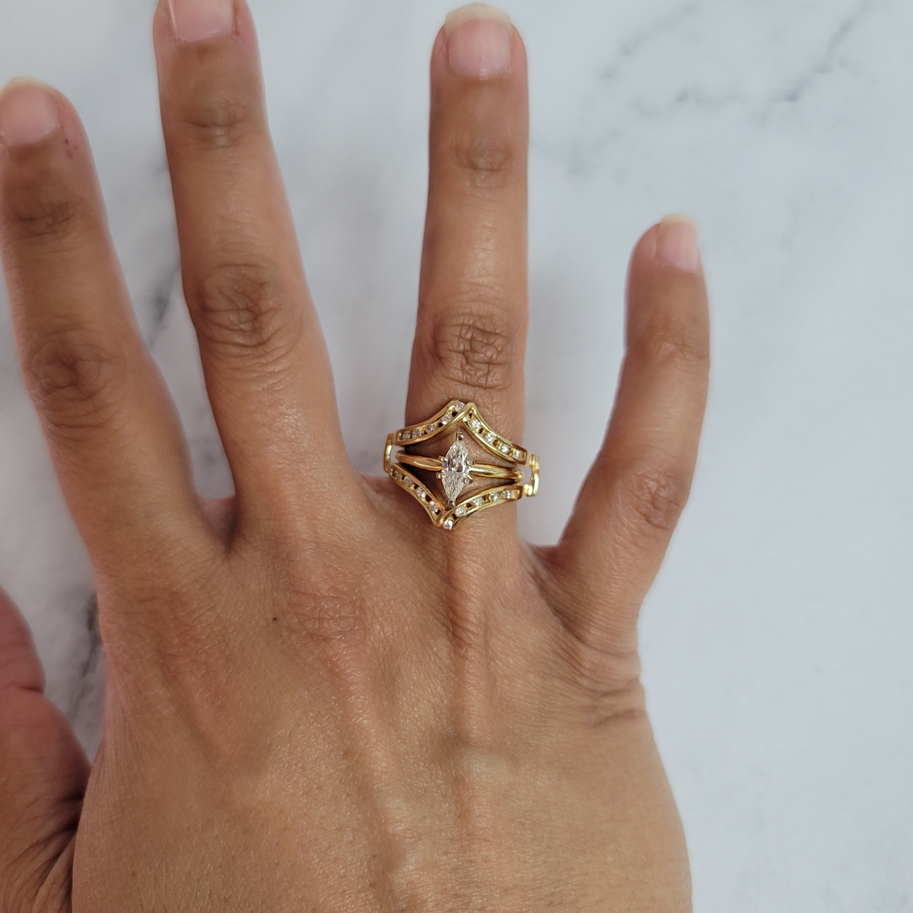 Double V Shaped Diamond Ring Guard Enhancer - Elegant Wedding Band Enhancer for Engagement Rings, Perfect Bridal Jewelry Gift (Great for Proposals, Anniversaries & Special Occasions)