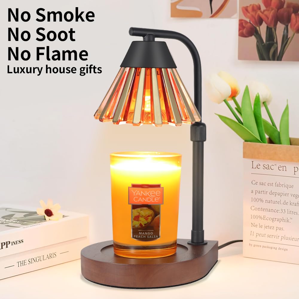 Dimmable Candle Warmer Lamp with Timer - Adjustable Height Electric Wax Melter for Scented Jar Candles - Perfect for Home Decor, Christmas & Birthday Gifts for Women & Mom (Gold Yellow) - Ideal for Aromatherapy, Relaxation & Creating Cozy Atmosphere in Living Room, Bedroom or Office