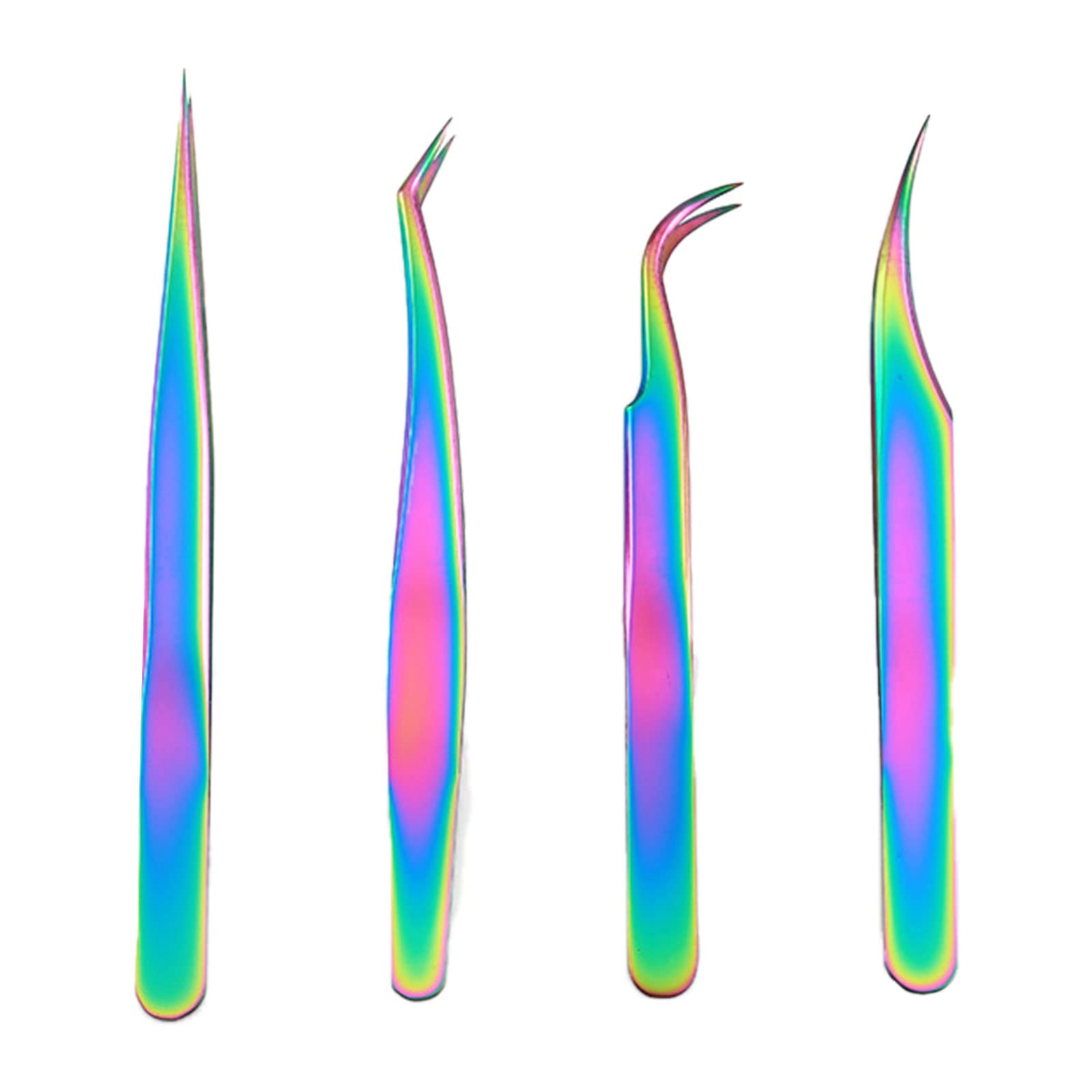 4Pcs False Eyelash Tweezers Set - Premium Stainless Steel Eyelash Extension Tools for Professional Lash Application (Ti Gold) - Perfect for Salon, Home Use & DIY Beauty