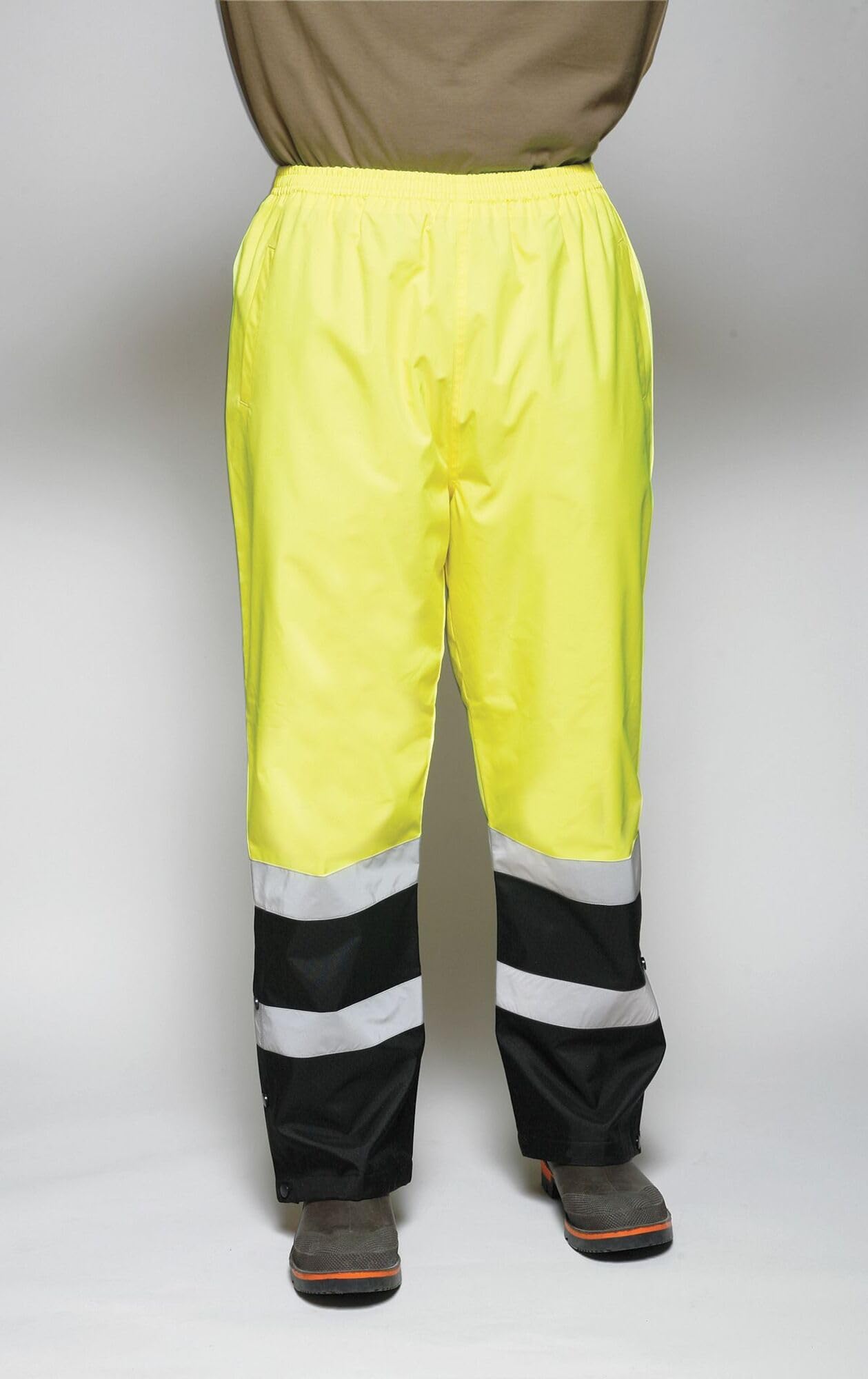 High Visibility Rain Pants for Men - Black/Yellow Reflective Waterproof Work Pants XL - Ideal for Construction, Road Work & Outdoor Safety Gear