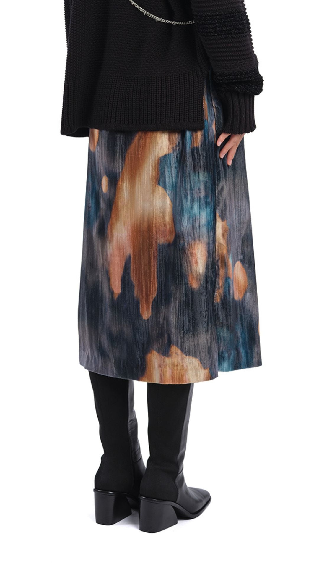 Watercolor Print Velour Skirt for Women - Soft & Stylish Flowy Midi Skirt for Casual Wear, Date Night & Boho Outfits