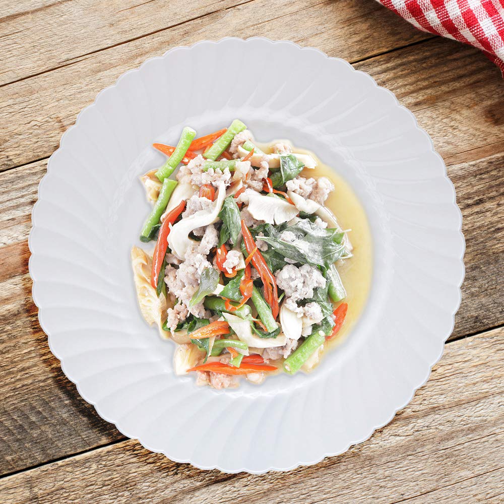 9-Inch White Plastic Plates - 180 Count, Shrink Wrapped Dinnerware for Parties, Picnics & Catering Events - Durable Disposable Plates for Home, Office & Outdoor Use